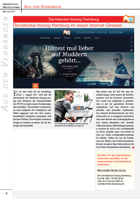 <p>Hanseatisches MeisterJournal Ausgabe 03/2017, Seite 8</p>