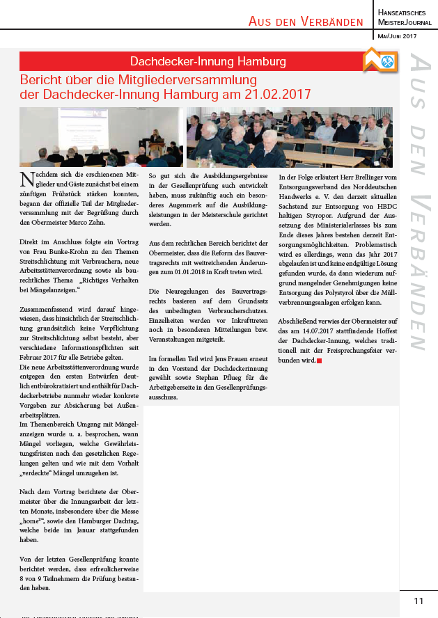 <p>Hanseatisches MeisterJournal Ausgabe 03/2017, Seite 11</p>